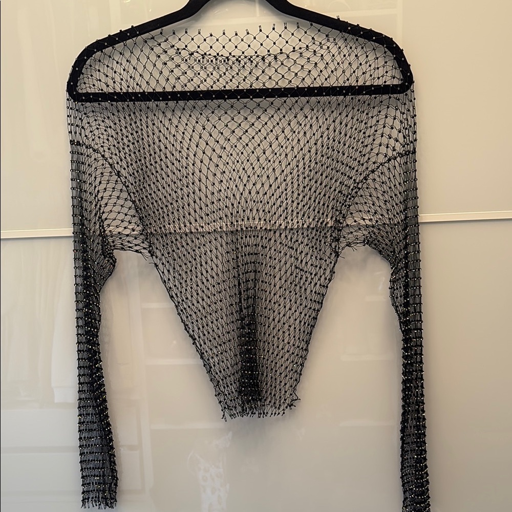 SHEIN Black Mesh Long Sleeve Top